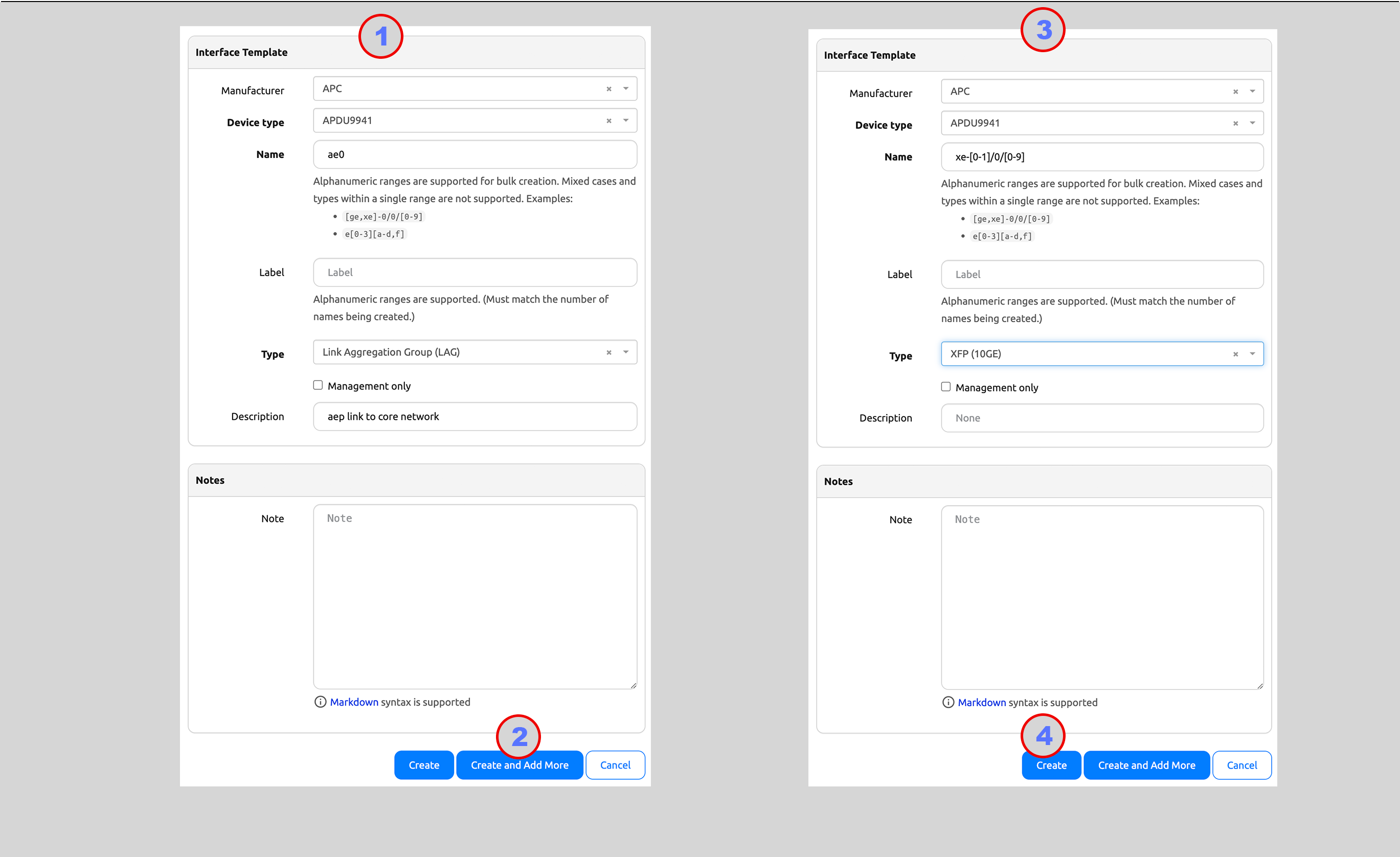 Create interface templates